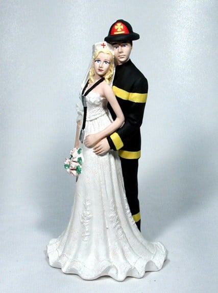 My Dream Firefighter Black Gear Groom with Nurse Bride cake topper sure to ...